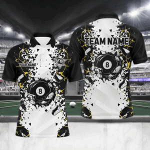 Funny 8 Ball Pool Crack Pattern Custom Men Billiard Polo & 1/4 Zip Shirts, 8 Ball Billiard Jerseys TDM2947