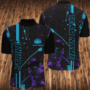 Custom Blue And Purple Strike Bowling Team Shirts, Camo Bowling League Unisex Jerseys IPHW6427