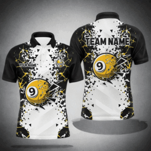Funny 9 Ball Pool Crack Pattern Custom Men Billiard Polo & 1/4 Zip Shirts, 9 Ball Billiard Jerseys TDM2946