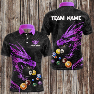 Personalized Purple Black Dragon Billiard Balls Pool Shirts For Men, Billiard League Team Jerseys TDM3851