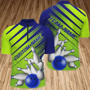 Blue And Green Strike Bowling Shirts For Men And Women, Custom Name Bowling Team Jerseys IPHW6189