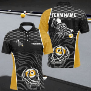 9 Ball Skeleton Custom Billiard Polo & 1/4 Zip Shirts For Men, Funny 9 Ball Pool Billiard Jerseys TDM2945