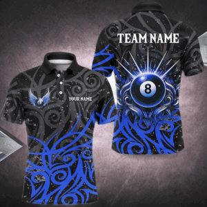 Blue 8 Ball Pool Wings Swirl Pattern Custom Billiard Shirts For Men Unique Billiard Jerseys TDM2943
