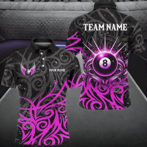 Purple 8 Ball Pool Wings Swirl Pattern Custom Billiard Shirts For Men Unique Billiard Jerseys TDM2942