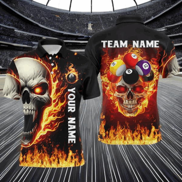 Fire Flame Skull Billiard Balls Custom 3D Printed Men Billiard Shirts Team League Billiard Jerseys TDM2941