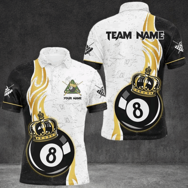 Personalized 8 Ball Pool Crown Billiard Shirts For Men Custom Pool Jerseys Billiard Team Shirts TDM2940