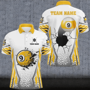 Yellow Funny 9 Ball Pool Crack Billiard Shirt For Men Custom 9 Ball Billiard Team Shirt Pool Jersey TDM2938