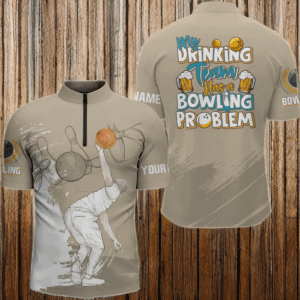 Vintage Men bowling Quarter Zip shirt Custom My drinking team has a bowling problem team league jersey NQS7017