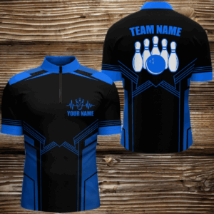 Blue Bowling Quarter Zip Shirt For Men Custom Name Bowling Jersey Men 1/4 Zip Bowling Team Shirt BDT57