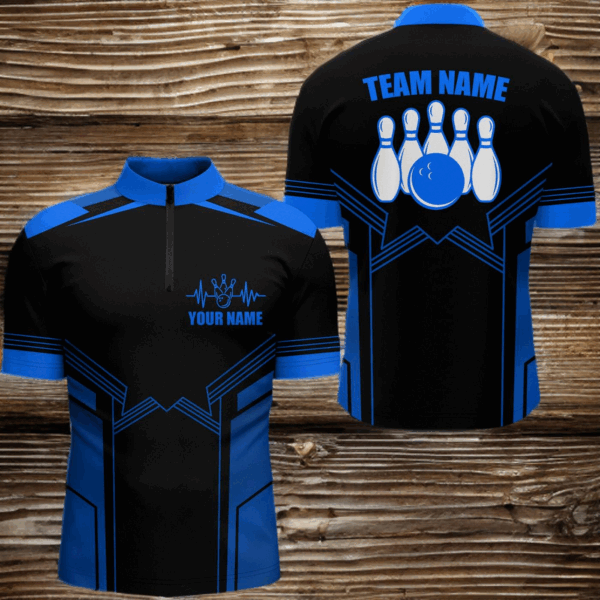 Blue Bowling Quarter Zip Shirt For Men Custom Name Bowling Jersey Men 1/4 Zip Bowling Team Shirt BDT57