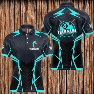 Billiard Jerseys For Men Custom Polo & Quarter-Zip Billiard Team Shirt, 8 Ball Pool Shirt|Turquoise TDM3614