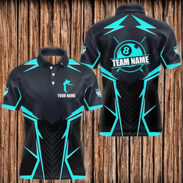 Billiard Jerseys For Men Custom Polo & Quarter-Zip Billiard Team Shirt, 8 Ball Pool Shirt|Turquoise TDM3614