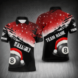 Black And Red Christmas Funny Santa 8 Ball Pool Billiard Shirts For Men Custom Xmas Billiard Jersey TDM2926