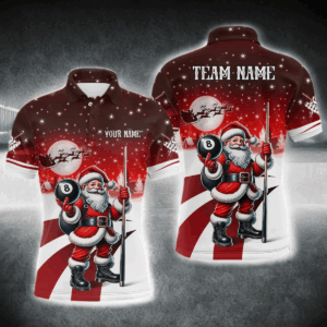 Personalized Red Christmas Santa 8 Ball Pool Billiard Shirts For Men Custom Xmas Billiard Gifts TDM2924