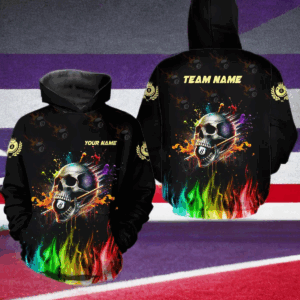 Funny Billiard Colorful Skull Custom Men 8 Ball Hoodie, Personalized 3D Billiard Hoodie For Pool Player TDM1066