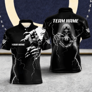 Black Skeleton Lightning Thunder Custom Men Billiard Shirts, Billiard Pool Team Jerseys Uniform TDM2921