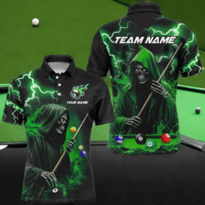 Green Grim Reaper Billiard Shirts For Men Custom Thunder Lightning Team League Billiard Jerseys TDM2920