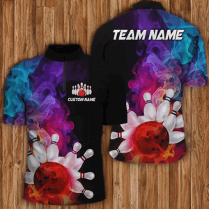 Colorful Bowling Quarter Zip Shirts For Men Smoke Bowling Jerseys Bowling Team Shirts IPHW5403
