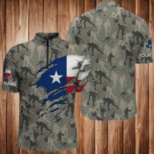 Texas Flag Bowling camo Shirts For Men Bowling Team League Jersey Custom Bowling Quarter Zip Shirt NQS6538