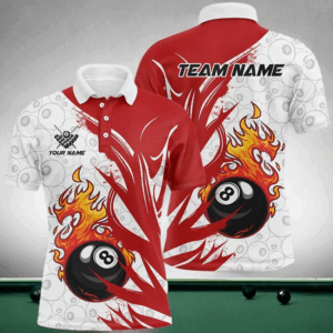 Personalized 8 Ball Pool Rot Fire Funny Billiard Shirts For Men, Billiard Pool Team Jerseys |Red TDM2912