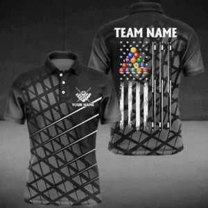 Personalized Black Grunge American Flag Men Billiard Shirts Custom Patriotic Pool Player Jerseys TDM2910