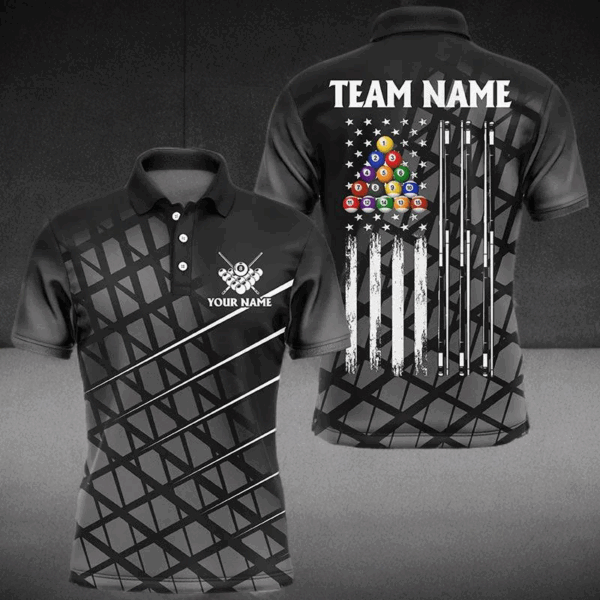 Personalized Black Grunge American Flag Men Billiard Shirts Custom Patriotic Pool Player Jerseys TDM2910