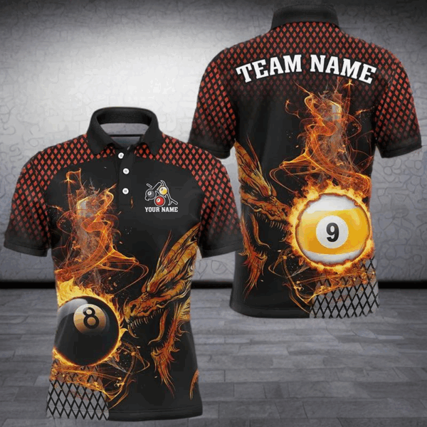 Billiard 8 Ball & 9 Ball Flame Smoke Custom Dragon Billiard Shirts For Men Billiard Team Jerseys TDM2907
