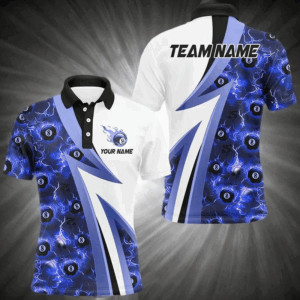 Personalized Lightning 8 Ball Pool Flame Pattern Men Billiard Shirts Billiard Team Jerseys |Blue TDM2906