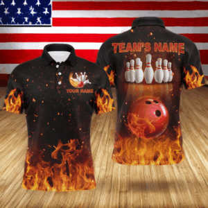 Personalized Men's Bowling Team Shirt Flame Bowling Jersey Custom Funny Bowling Polo Shirt BDT330