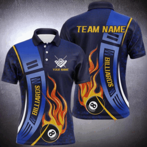 Blue 8 Ball Flame Fire Men Billiard Shirts Custom Billiard League Pool Jerseys For Team Pooler TDM2896
