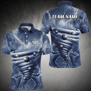 Blue Thunder Lightning Custom Storm Billiard Shirts For Men, 8 Ball Billiard Pool Team Jerseys TDM2895