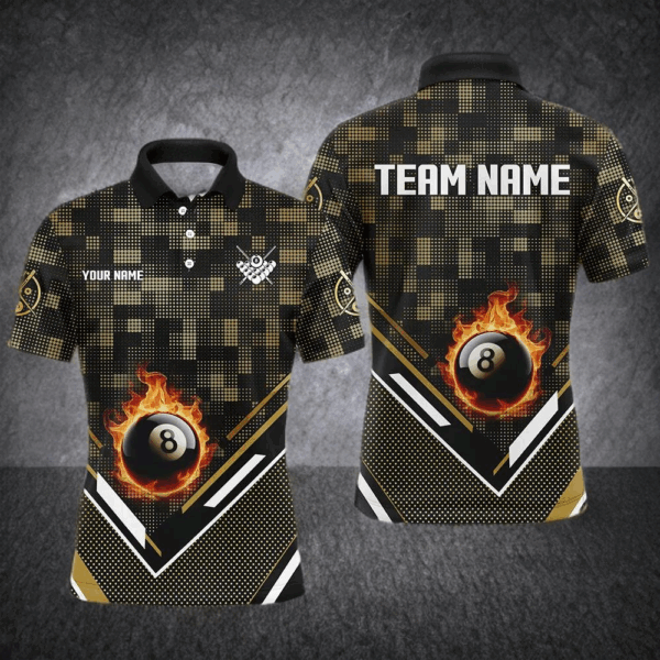 Customized Yellow 8 Ball Fire Tech Camo Pattern Billiard Sport Jerseys For Men Billiard Team Shirts TDM2894