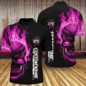 Flame Skull American Flag Custom Team Bowling Shirts For Men, Patriotic Bowling Shirt IPHW5156