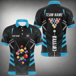 Black And Blue Billiard Jerseys Halftone Pattern Custom Men Billiard Shirts, Billiard Team Uniform TDM2892