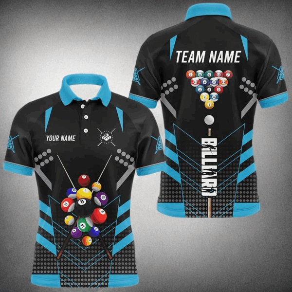 Black And Blue Billiard Jerseys Halftone Pattern Custom Men Billiard Shirts, Billiard Team Uniform TDM2892