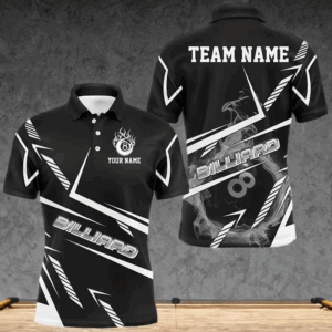 Personalized Black White Flame 8 Ball Billiard Shirts For Men, Billiard Team Shirts Pool Jerseys TDM2891