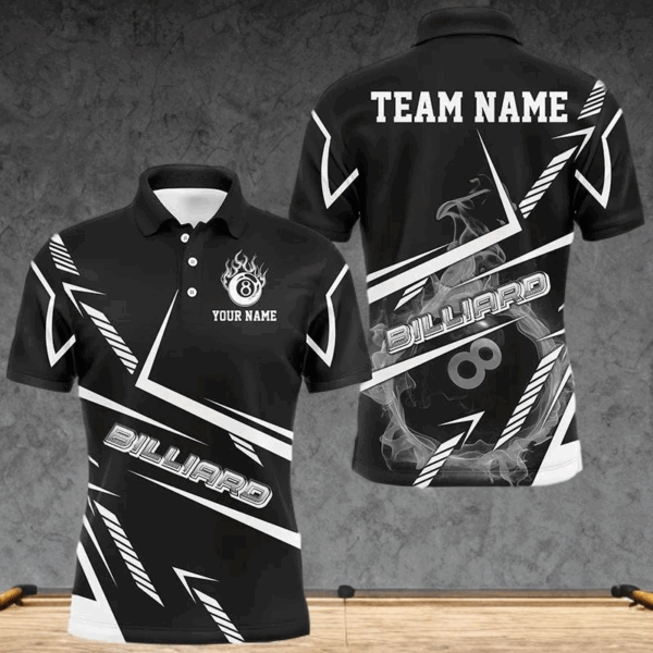 Personalized Black White Flame 8 Ball Billiard Shirts For Men, Billiard Team Shirts Pool Jerseys TDM2891