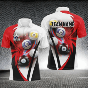 Personalized Billiard Tournament Shirts For Men Custom Team Name Billiard Balls Pool Jerseys |Red TDM2890