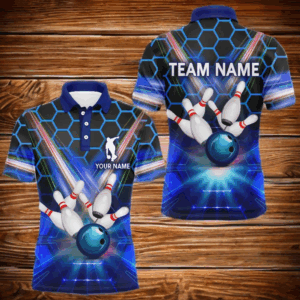 Blue Bowling Shirt For Men Custom Name Polo Bowling Jersey 3D Bowling Team Shirt For Men BDT43