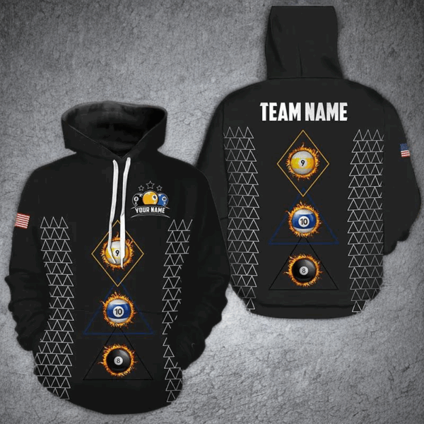 Personalized Billiard 8 Ball 9 Ball & 10 Ball Pool Hoodie, Black Billiard Hoodie Pool Jerseys TDM1711