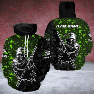 Personalized Green Abstract Death Skeleton 8 Ball Hoodie For Pooler, 3D Billiard Hoodie Team Jerseys TDM2606