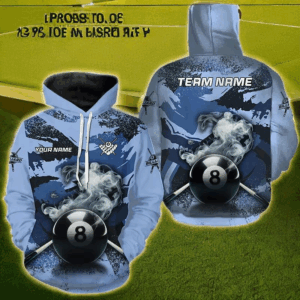 8 Ball Pool Smoke Custom Blue Camo Billiard Hoodie For Pooler, Personalized 8 Ball Pool Hoodie TDM1014
