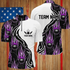 Custom Bowling Shirts For Men And Women, Personalized Flame Bowling Team Jerseys | Purple IPHW5006