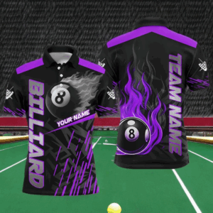 Purple 8 Ball Pool Flame 3D Billiard Shirts For Men Billiard League Jersey Custom Pool Team Shirts TDM2876