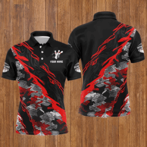 Custom Bowling Shirt for Men Red Camo Bowling Jersey Flame Bowling Polo Shirt BDT260