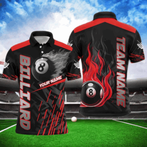 Red 8 Ball Pool Flame 3D Billiard Shirts For Men, Billiard League Jersey Custom Pool Team Shirts TDM2874