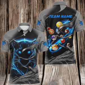 Personalized Panther Lightning 3D Billiard Balls Pool Shirts For Men, Billiard League Jerseys |Blue TDM2790