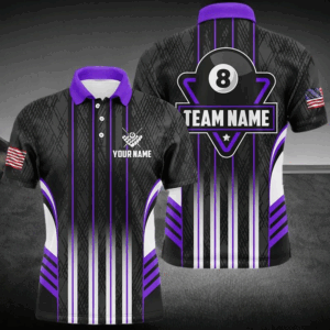 Personalized Purple 8 Ball Pool Billiard Jerseys For Men, Billiard League Team Polo & 1/4 Zip Shirt TDM2864