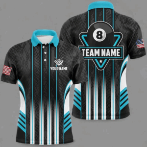 Personalized Blue 8 Ball Pool Billiard Jerseys For Men, Billiard League Team Polo & 1/4 Zip Shirts TDM2863