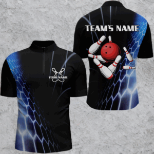 Custom Bowling Quarter-Zip Shirts For Men Vintage Bowling Jersey Black Bowling Team League Shirts BDT214